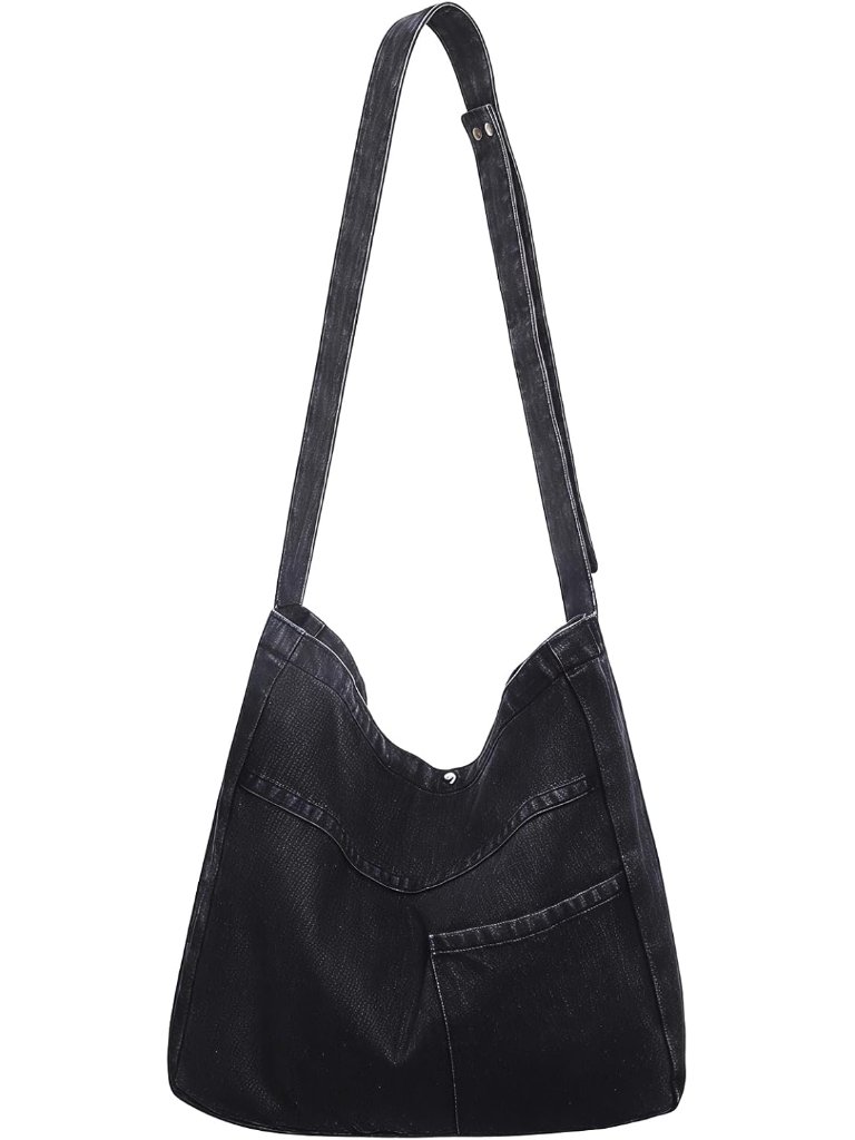 Denim Shoulder Bag - Women's Retro Large Canvas Crossbody Tote Bag, Casual Style